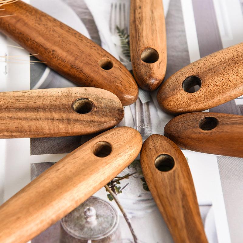 Ensemble d'ustensiles de cuisine en bois de teck comprenant cuillère en bois, louche et spatule naturelle et durable