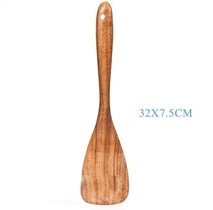 Ensemble d'ustensiles de cuisine en cuillère en bois de teck naturel, durable et polyvalent.