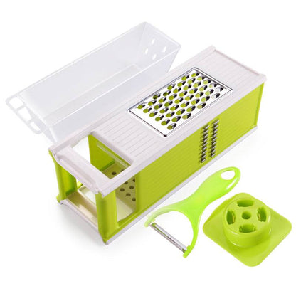 Ustensiles de cuisine multifonctionnels avec lame à quatre côtés et récipient intégré rouge et vert ergonomique sécurisé